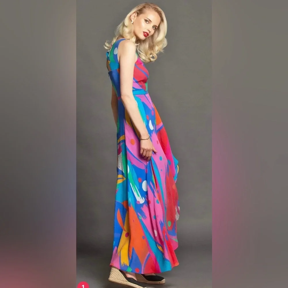 (NEW) Anthropologie Coconinno Jenine Maxi Dress - Miami Vibes - Picture 5 of 16